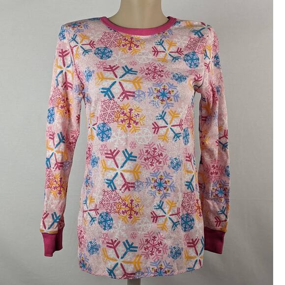 Joe‎ Boxer L Pink Snowflake Thermal Pajama Top Crew Neck Long Sleeves Sleep Cozy - Picture 1 of 7